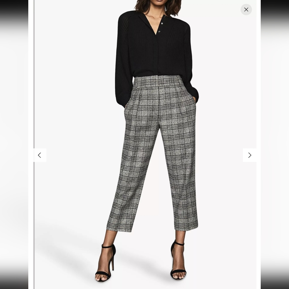 Reiss Black and Gray Plaid Trousers